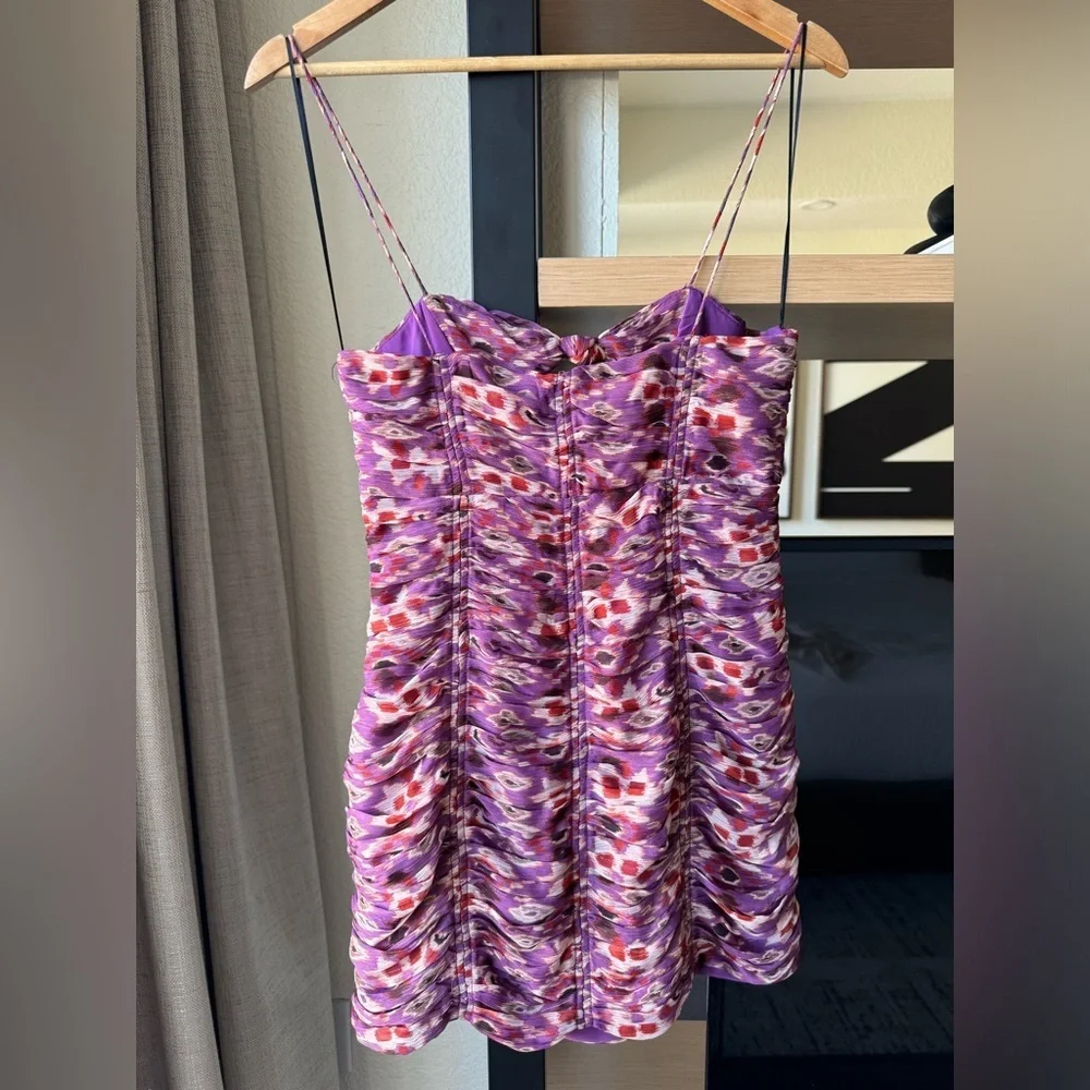 NWT Zara purple printed mini dress with ruching small summer